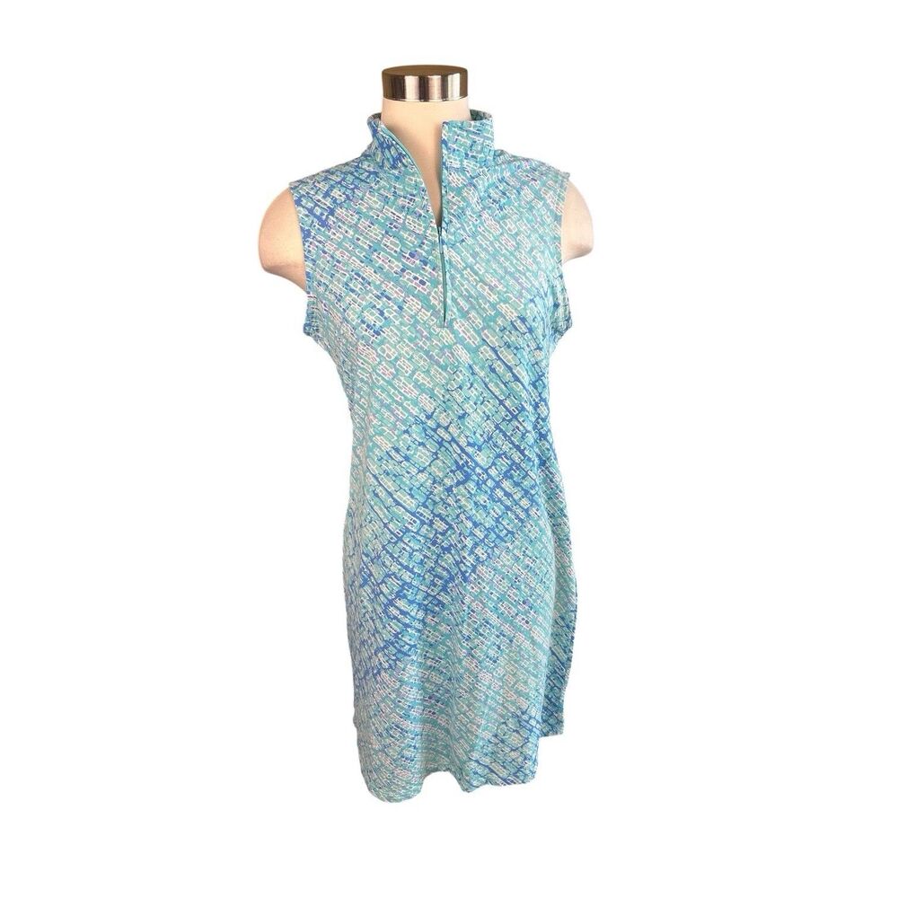 IBKUL Teal Abstract Print Dress Sleeveless 1/4 Zip Golf Tennis  Sz M